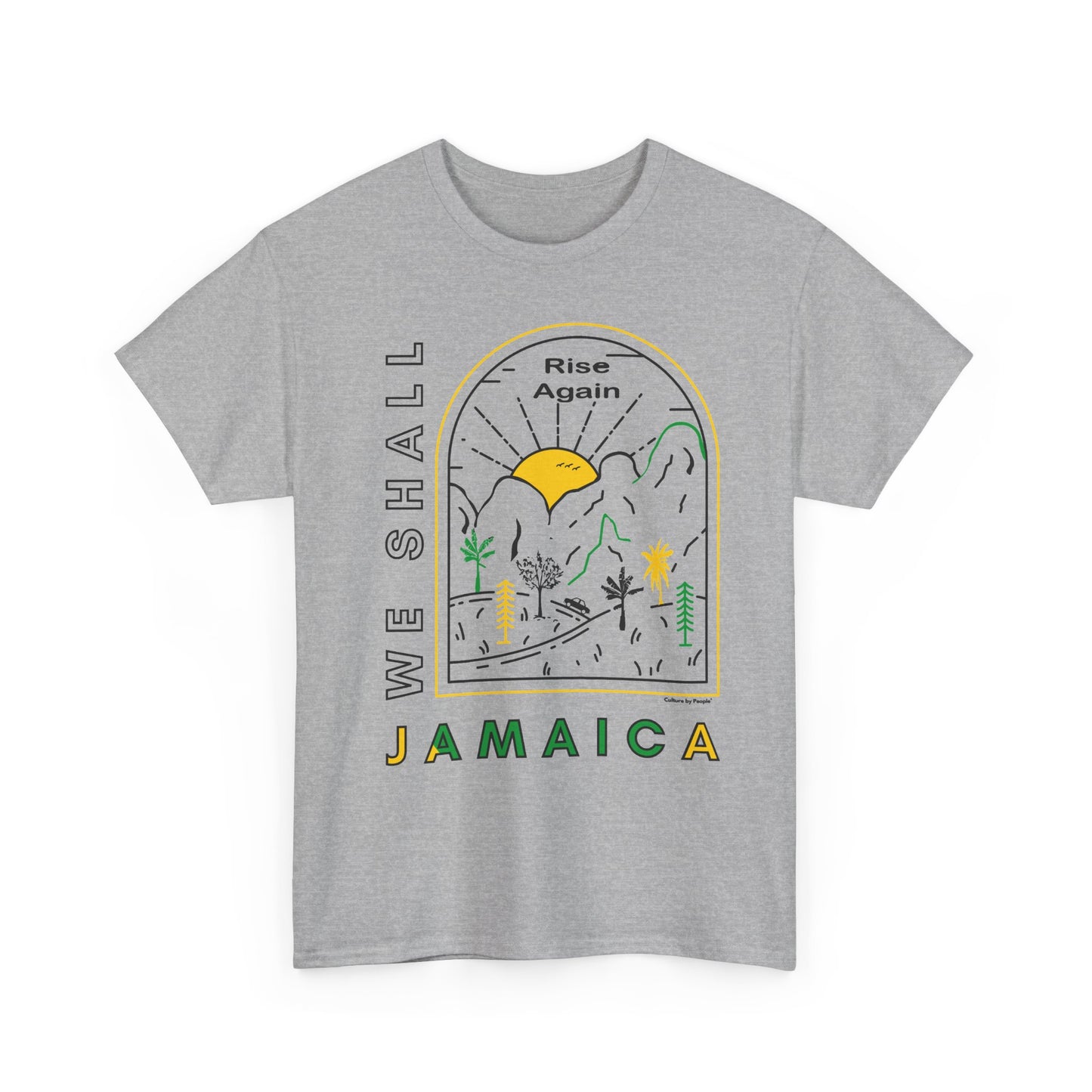 We Shall Rise Again Jamaica – Hurricane Melissa Gray T-Shirt – Sunrise Edition - Global Fulfillment: US CA UK AU EU