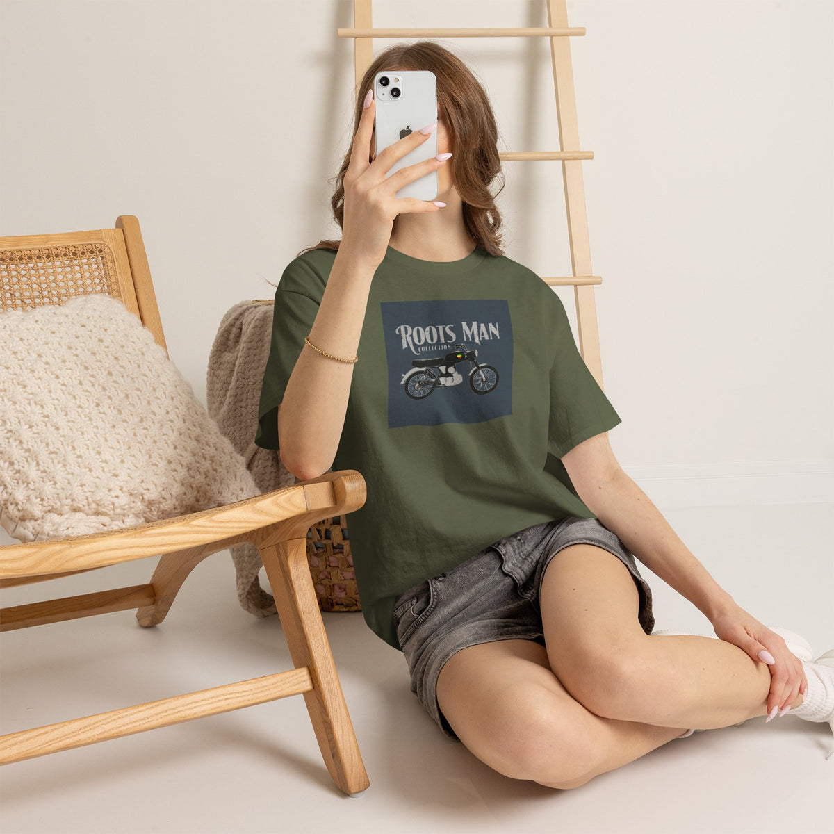 Roots Man Motorcycle Graphic T-Shirt - Lifestyle 2 - Military Green