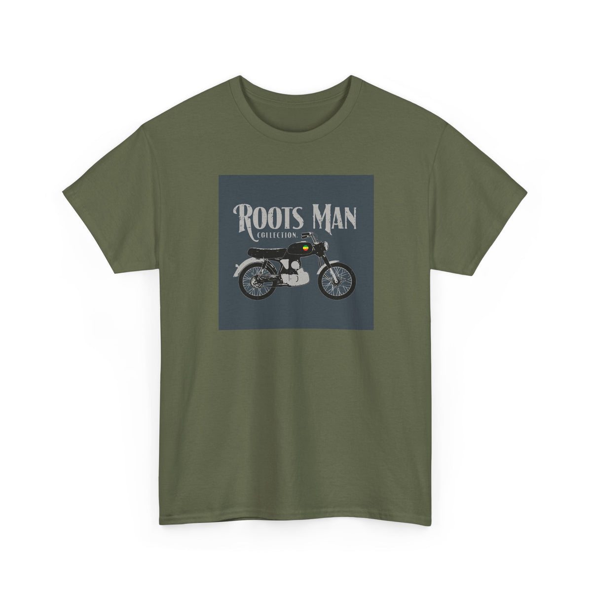 Roots Man Motorcycle Graphic T-Shirt - Front 2 - Military Green