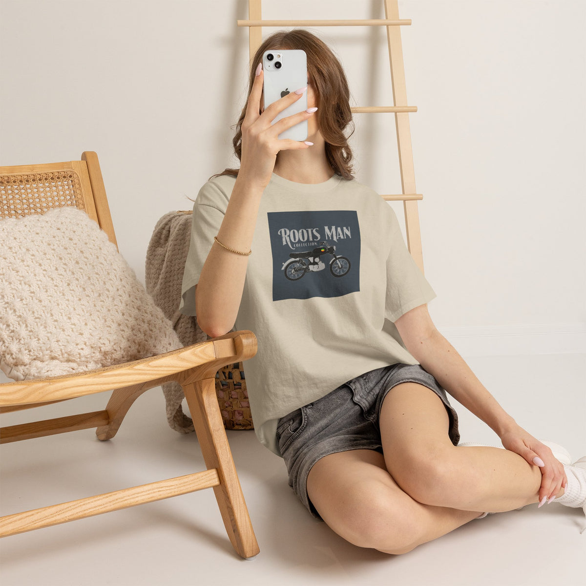 Roots Man Motorcycle Graphic T-Shirt - Lifestyle 2 - Sand