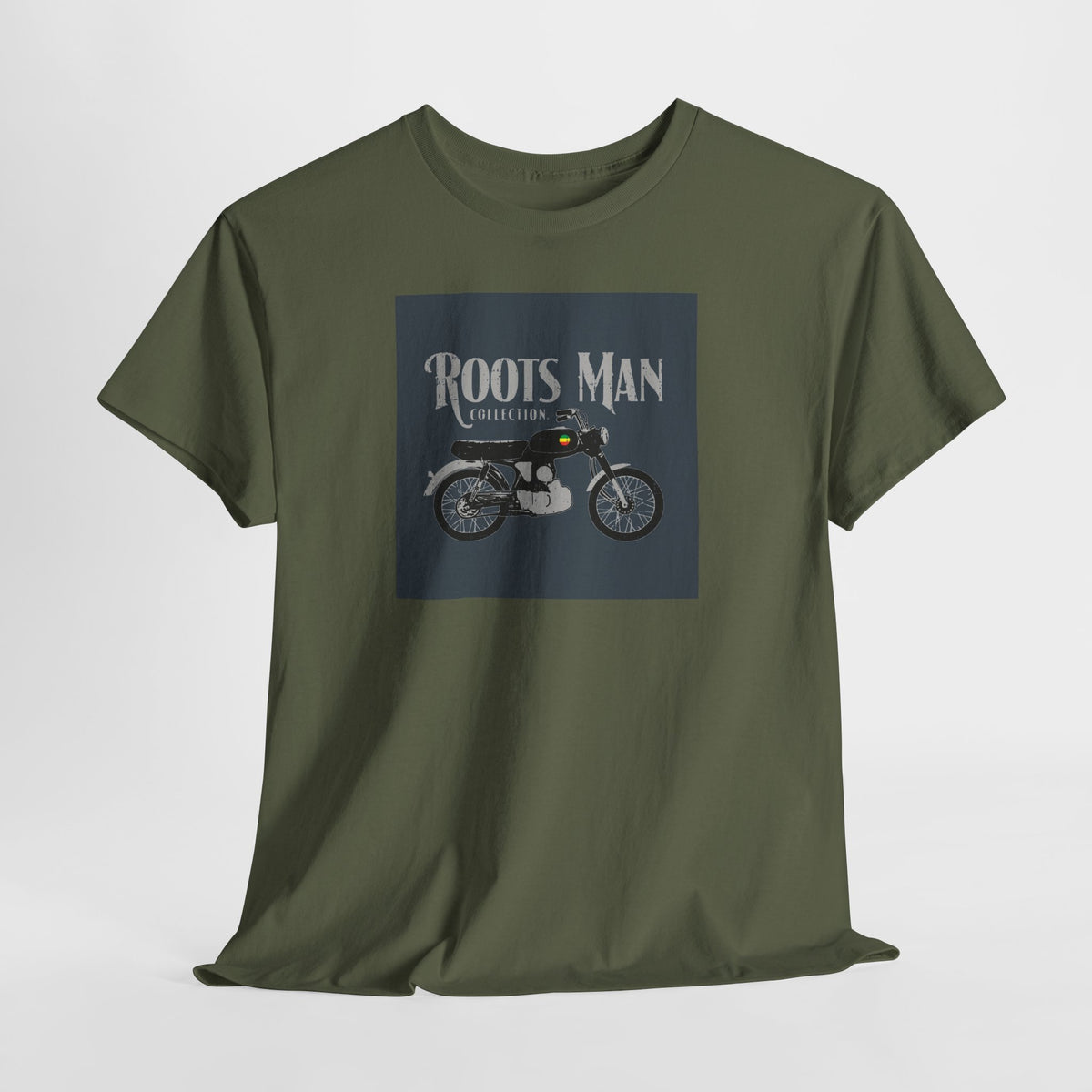 Roots Man Motorcycle Graphic T-Shirt - Hanging 1 - Military Green